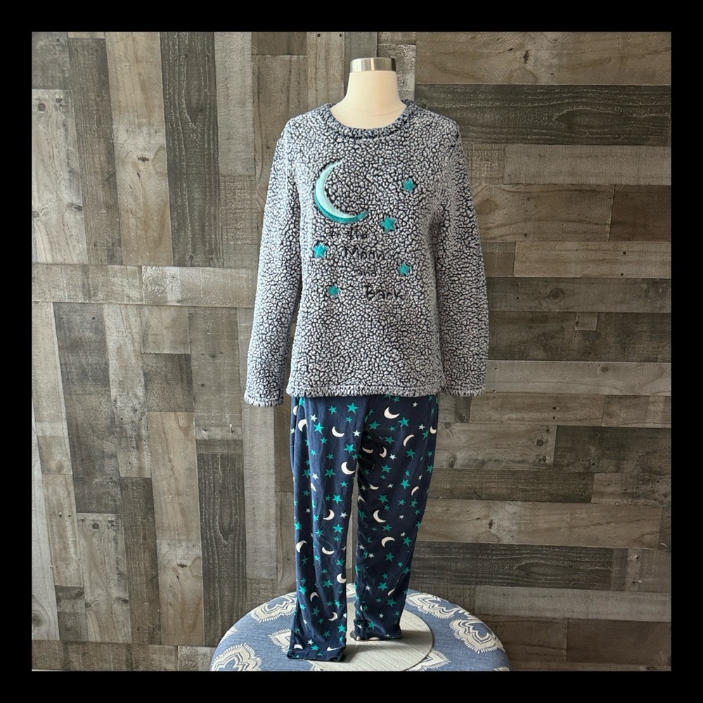 To The Moon And Back teddy bear fleece pajamas small winter fuzzy loungewear